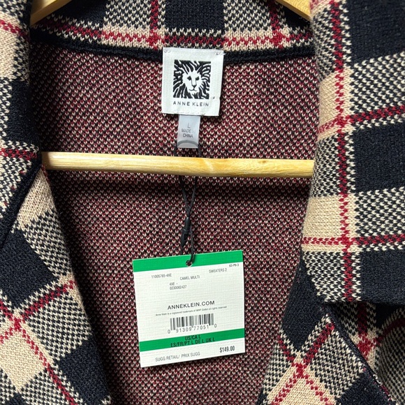 Anne Klein Black and Tan Plaid Coat - Picture 3 of 3